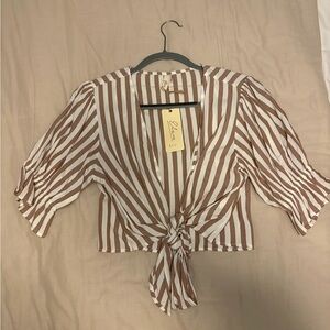 Elan Brown and White Striped Blouse